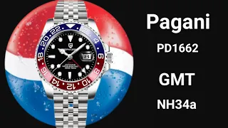 Pagani PD1662 mit NH34a Werk / Rolex GMT Master II Pepsi Hommage / deutsch