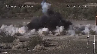 Замедленная съемка 155 мм снаряда управляемой артиллерии M982 Excalibur Live Fire.