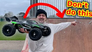 This will completely destroy your RC Car -  Traxxas Sledge totaled