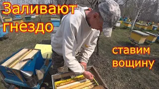 ЗАЛИВАЮТ ГНЁЗДА! Ставим вощину! Экcтренное расширение гнезда!!!