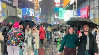 🇺🇸 ☔️Walking New York City in the Rain at Night(Bryant Park, Times Square)