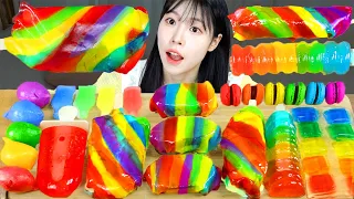 ASMR MUKBANG| 레인보우 디저트 무지개 롤업젤리 꿀젤리 아이스크림 먹방 & 레시피 RAINBOW DESSERT MACARONS EATING