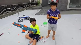 ナーフNERFで射的ゲーム　＃1254　ひなごんおいちゃんどんちゃん三兄弟vlog