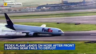 Cargo plane makes emergency landing after front landing gear fails
