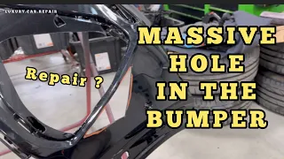 BUMPER REPAIR - Audi bumper with cracks & massive hole - plastic welding.