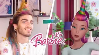 Guy tries to follow a Barbie Vlogs unicorn hair tutorial