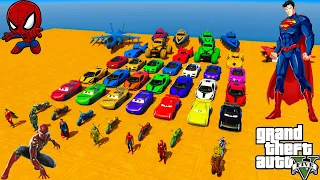 GTA V Mega Ramp On Monster truck, Jets and Boats Superheroes Stunt Map Racing Challenge