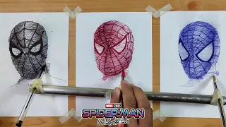 Drawing 3 different Spiderman at a same time with pen