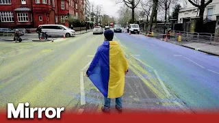 Four arrested after Ukraine flag painted outside Russian embassy