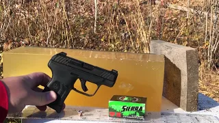 Sierra 90 grain JHP 380 test fired from a Ruger LCP Max into Denim & Ballistic Gel plus Chronograph