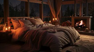 Cozy Room Ambience | Deep Sleep Ambience In Cozy Room with Rain Sounds and Fireplace For Sleeping