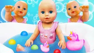 Baby Annabell doll morning routine & baby dolls feeding with toy food.