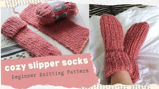 Cozy Slipper Socks - Beginner Knitting Pattern  Two needle flat socks!