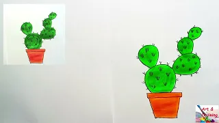 Cactus Drawing,Painting & Coloring for Kids,Toddlers | How to draw Cactus Easy for Children's..