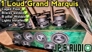 1 loud custom grand marquis build update: caged floor, braces welded, lights installed