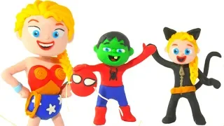 FROZEN ELSA & SUPERHERO BABIES PLAY WITH COSTUMES ❤ Hulk & Frozen Play Doh Cartoons For Kids