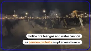 French police clash with pension protesters after dark