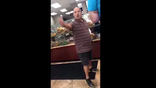 Short guy in bagel shop gets mad *full video*