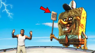 Scary SPONGEBOB Vs FRANKLIN Fight AND Destroys Los Santos In GTA 5 - GREAT BATTLE