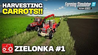 HARVESTING CARROTS ON THE NEW PREMIUM EXPANSION MAP!! FS22 Timelapse Zielonka Ep 1