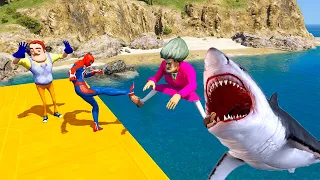 Scary Teacher 3D - Spiderman vs Miss'T Shark Battle in The Sea ( Friends Rescue )- Game Animation