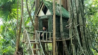 Build a shelter under a giant tree - eat wild tubers - sleep overnight-Tropical Forest #4