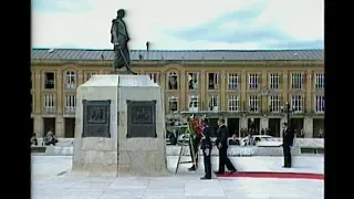 President Reagan lays wreath at Statue of Simon Bolivar in Colombia on December 3, 1982