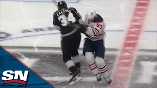 Connor McDavid Shaken Up After Taking Heavy Hit From Arthur Kaliyev Away From The Puck