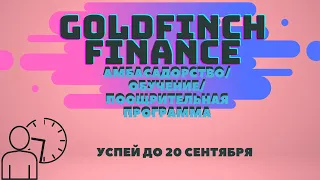 GoldFinch Finance DEFI с крутыми фондами запустили Амбасадорство и Активности - заявки до 20.09.2021