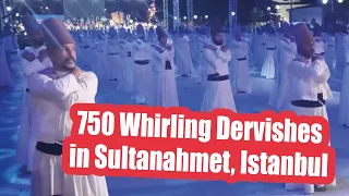 750 Whirling Dervishes in Istanbul,Turkey.Dervish Music and Dervish Show.Sufi Ceremony in Fatih.