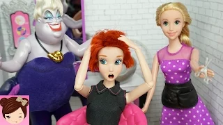 Rapunzel Cuts off Ariels Hair IRL at Barbie's Hair Salon - BAD Villain Ursula - Doll Stories