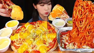 토핑가득 에그콘피자에 디핑소스 듬뿍 스파게티 먹방🍕Egg Corn Pizza Cheese Spaghetti dipping MUKBANG ASMR