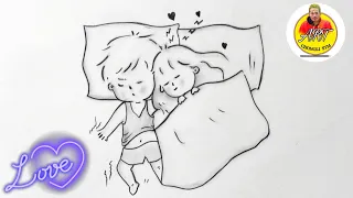 how to draw a cute couple in sleeping /2x timelapse/