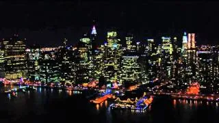 Manhattan Island Night Skyline from Aerial View and Helicopter Tour Video Footage New York City NYC