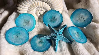 #934 Testing A New Resin - Sparkly Teal And Silver Geode Resin Coasters