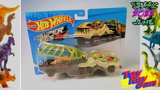 Mattel- Hotwheels: Super Rigs-  Fossil Freight! Toy Truck, Trailer and Car set in the dinosaur age!!