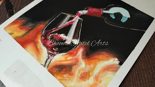 Wine Bottle with a Glass Painting - Realistic Painting - Daily Challenge 5 - Poster Painting
