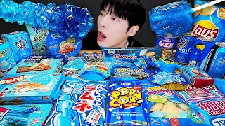 ASMR MUKBANG | BLUE FOOD HONEY JELLY CANDY Desserts (Noodles Jelly, chocolate) Convenience store