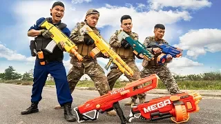 Battle Nerf War: SAS Team & Blue Police Skills Use Nerf Guns Robbers Group vs Red Assassin