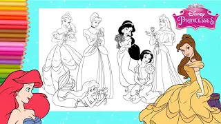 Coloring Disney Princess Jasmine Ariel Belle Aurora Snow White Cinderella - Coloring Pages for kids