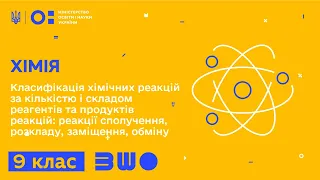 9 клас. Хімія. Класифікація хімічних реакцій за кількістю і складом реагентів та продуктів реакцій