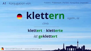 Konjugation des Verb „klettern“ (ist) - alle Zeitformen lernen, Übersetzung, Tutorial