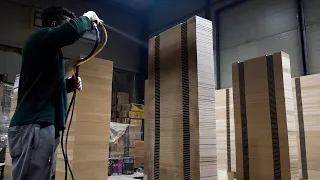 Mass Production Process of Making 3-Drawer Chests. Wooden Furniture Factory in Korea.