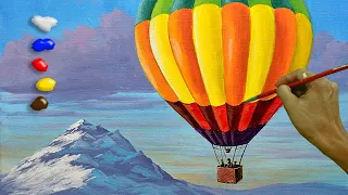 How to Paint Hot Air Balloon with Snowy Mountain in Acrylic / Time-lapse / JMLisondra