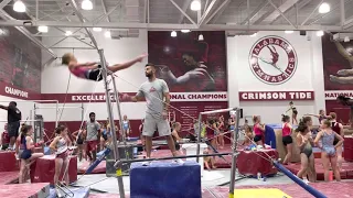 Working on new skills at University of Alabama Gymnastics Camp