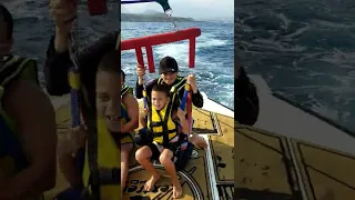 Parents and 2 children are flying Parasailing with 4 | Water Sports Antalya / Turkey