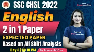 SSC CHSL 2022 | English | 2 Papers in 1 Class | SSC English Expected Paper | Day 3 | Ananya Ma'am