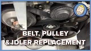 BELTS, TENSIONERS, and PULLEY REPLACEMENT to fix the squealing engine noise in a BMW E46