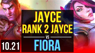 JAYCE vs FIORA (TOP) | Rank 2 Jayce, 8 solo kills, KDA 15/6/17, Legendary | TR Challenger | v10.21