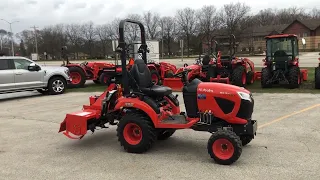 Kubota BX2380 4WD Diesel Sub-Compact Tractor With Land Pride RTA1250 3 Point RotoTiller Attachment